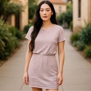 Old Navy Pink and White Striped Tapered Waist Dress